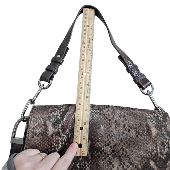 Mischka Badgley Brown Leather Faux Snake Print Shoulder Bag Twist Lock Closure‎ - Picture 8 of 9